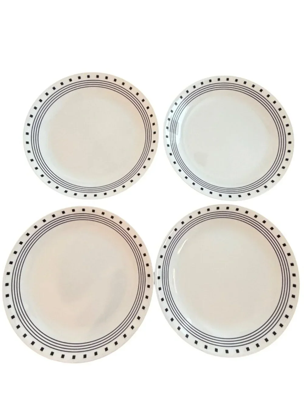 Corelle Black Stripe Square Dot Dinner Plates Set of‎ 4 Vitrelle ~10